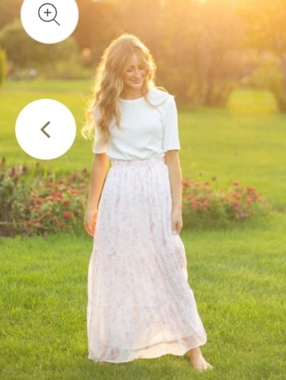 Modest Floral Pink Tiered Maxi Skirt With Elastic Waistband - Picture 5 of 7